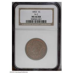 1853 1C MS66 Red and Brown NGC. N-2, R.1. The well pre 1853[1C] MS66 Red and Brown NGC.