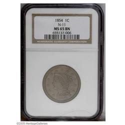 1854 1C MS65 Brown NGC. N-11, R.2. Deep reddish-olive 1854[1C] MS65 Brown NGC.