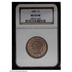 1855 1C Upright 5s MS65 Red and Brown NGC. N-4, R.1. T 1855[1C] Upright 5s MS65 Red and Brown NGC.