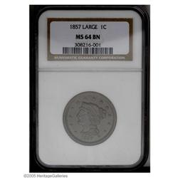 1857 1C Small Date MS64 Brown NGC. N-2, High R.1. Trac 1857[1C] Small Date MS64 Brown NGC.