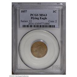 1857 1C MS63 PCGS. Well struck with grainy, matte-like 1857[1C] MS63 PCGS.