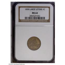 1858 1C Large Letters MS64 NGC. High Leaves, Closed E 1858[1C] Large Letters MS64 NGC.