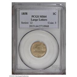 1858 1C Large Letters MS64 PCGS. Soft near teh 1858[1C] Large Letters MS64 PCGS.