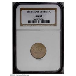 1858 1C Small Letters MS65 NGC. Low Leaves, Closed E i 1858[1C] Small Letters MS65 NGC.