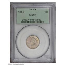 1859 1C MS64 PCGS. Effulgent with attractive pastel co 1859[1C] MS64 PCGS.