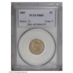 1861 1C MS65 PCGS. Well detailed throughout with only 1861[1C] MS65 PCGS.