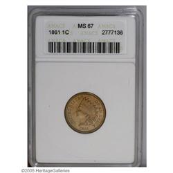 1861 1C MS67 ANACS. Sharply struck and pristine, with 1861[1C] MS67 ANACS.