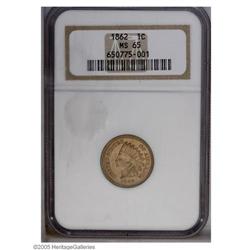 1862 1C MS65 NGC. A boldly struck, unabraded, and mild 1862[1C] MS65 NGC.