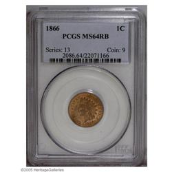 1866 1C MS64 Red and Brown PCGS. This better date Indi 1866[1C] MS64 Red and Brown PCGS.