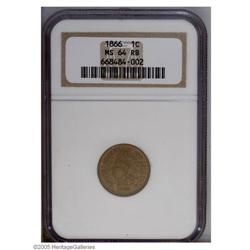 1866 1C MS64 Red and Brown NGC. Boldly struck, except 1866[1C] MS64 Red and Brown NGC.