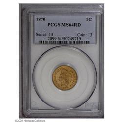 1870 1C MS64 Red PCGS. Bold N in ONE. This lustrous or 1870[1C] MS64 Red PCGS.