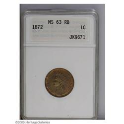 1872 1C MS63 Red and Brown ANACS. Sharply and evenly s 1872[1C] MS63 Red and Brown ANACS.