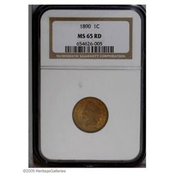 1890 1C MS65 Red NGC. Coppery-gold toning is imbued wi 1890[1C] MS65 Red NGC.