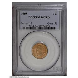 1908 1C MS66 Red PCGS. This brick-red example is lustr 1908[1C] MS66 Red PCGS.