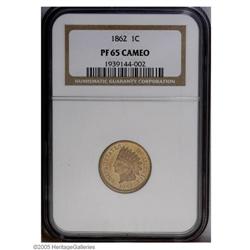 1862 1C PR65 Cameo NGC. This lovely honey-gold Gem exh 1862[1C] PR65 Cameo NGC.