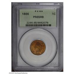 1866 1C PR65 Red and Brown PCGS. The obverse is a fier 1866[1C] PR65 Red and Brown PCGS.