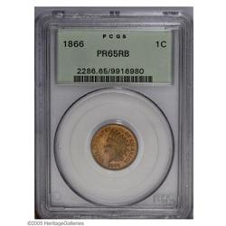 1866 1C PR65 Red and Brown PCGS. Excellent field to mo 1866[1C] PR65 Red and Brown PCGS.