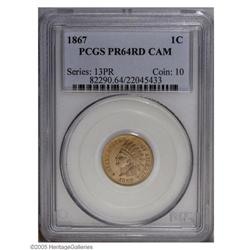 1867 1C PR64 Cameo PCGS. Bright coppery-gold patina ov 1867[1C] PR64 Cameo PCGS.