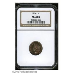 1874 1C PR65 Red and Brown NGC. Crisply struck with lu 1874[1C] PR65 Red and Brown NGC.