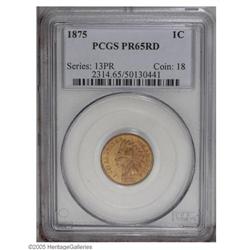 1875 1C PR65 Red PCGS. This is a remarkable Gem proof 1875[1C] PR65 Red PCGS.