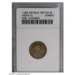 1909-S VDB 1C --Cleaned--ANACS. Unc. Details, Net AU55. 1909-S VDB[1C]--Cleaned--ANACS. Unc. Details