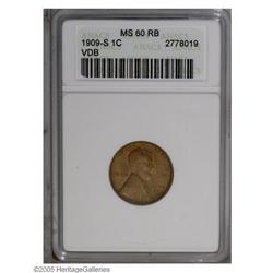 1909-S VDB 1C MS60 Red and Brown ANACS. Blended orange 1909-S VDB[1C] MS60 Red and Brown ANACS.