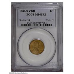 1909-S VDB 1C MS65 Red and Brown PCGS. A lovely, golde 1909-S VDB[1C] MS65 Red and Brown PCGS.