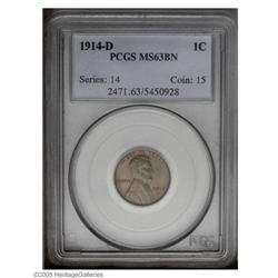 1914-D 1C MS63 Brown PCGS. Chocolate-brown, olive, and 1914-D[1C] MS63 Brown PCGS.