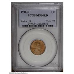 1916-S 1C MS64 Red PCGS. Luminous peach color dominate 1916-S[1C] MS64 Red PCGS.