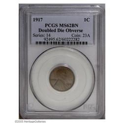1917 1C Doubled Die MS62 Brown PCGS. FS-013. Under a l 1917[1C] Doubled Die MS62 Brown PCGS.