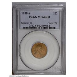 1918-S 1C MS64 Red PCGS. This yellow-gold near-Gem is 1918-S[1C] MS64 Red PCGS.