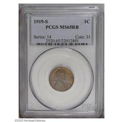 1919-S 1C MS65 Red and Brown PCGS. Richly toned with d 1919-S[1C] MS65 Red and Brown PCGS.