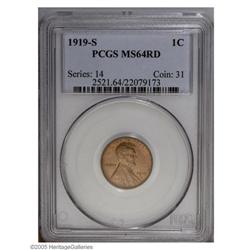 1919-S 1C MS64 Red PCGS. This pleasing near Gem displa 1919-S[1C] MS64 Red PCGS.