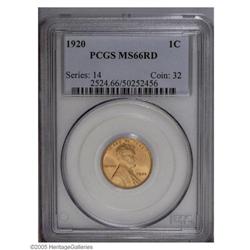 1920 1C MS66 Red PCGS. Bright copper-gold surfaces dis 1920[1C] MS66 Red PCGS.
