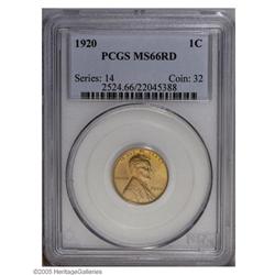 1920 1C MS66 Red PCGS. Fully red and well struck witho 1920[1C] MS66 Red PCGS.