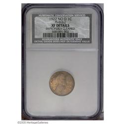1922 No D 1C Strong Reverse--Improperly Cleaned--NCS. 1922 No D[1C] Strong Reverse--Improperly Clean