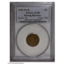 1922 No D 1C Strong Reverse AU50 PCGS. FS-013.2. Die # 1922 No D[1C] Strong Reverse AU50 PCGS.
