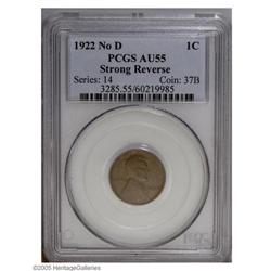 1922 No D 1C Strong Reverse AU55 PCGS. FS-013.2. Die # 1922 No D[1C] Strong Reverse AU55 PCGS.