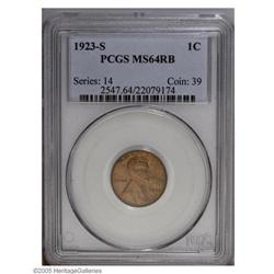 1923-S 1C MS64 Red and Brown PCGS. Golden-tan patina a 1923-S[1C] MS64 Red and Brown PCGS.
