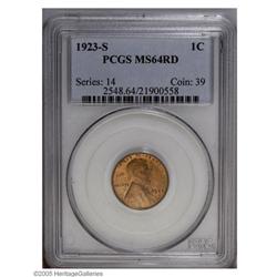 1923-S 1C MS64 Red PCGS. A pumpkin-gold piece with ful 1923-S[1C] MS64 Red PCGS.