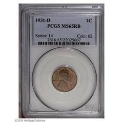 1931-D 1C MS65 Red and Brown PCGS. A bold strike gives 1931-D[1C] MS65 Red and Brown PCGS.