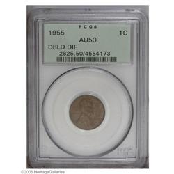 1955/55 1C Doubled Die Obverse AU50 PCGS. Brown with r 1955/55[1C] Doubled Die Obverse AU50 PCGS.