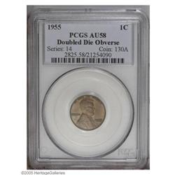 1955/55 1C Doubled Die Obverse AU58 PCGS. An incredibl 1955/55[1C] Doubled Die Obverse AU58 PCGS.