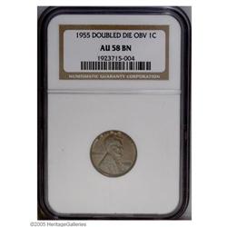 1955/55 1C Doubled Die Obverse AU58 NGC. A glossy-text 1955/55[1C] Doubled Die Obverse AU58 NGC.