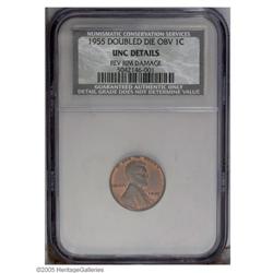 1955/55 1C Doubled Die Obverse--Reverse Rim Damage--NC 1955/55[1C] Doubled Die Obverse--Reverse Rim 