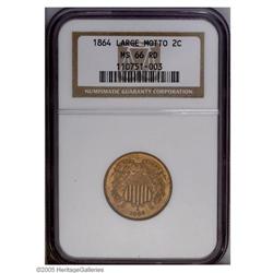 1864 2C Large Motto MS66 Red NGC. Radiant honey-gold c 1864[2C] Large Motto MS66 Red NGC.