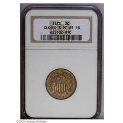 1873 2C Closed 3 PR65 Red and Brown NGC. A scarce proo 1873[2C] Closed 3 PR65 Red and Brown NGC.