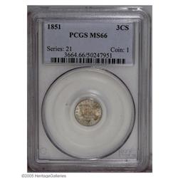 1851 3CS MS66 PCGS. Lustrous, well preserved surfaces 1851[3CS] MS66 PCGS.