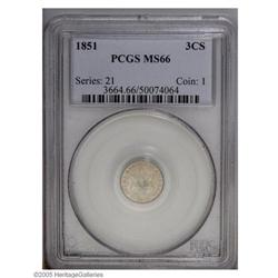 1851 3CS MS66 PCGS. A frosty Gem, showing satiny, yell 1851[3CS] MS66 PCGS.