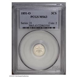 1851-O 3CS MS63 PCGS. Bright, lustrous surfaces displa 1851-O[3CS] MS63 PCGS.